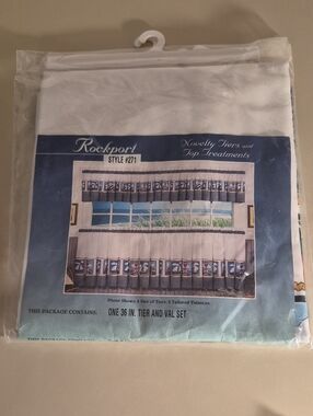 New Vintage Rockport White with Blue Nautical Trim Tier and Valance Set